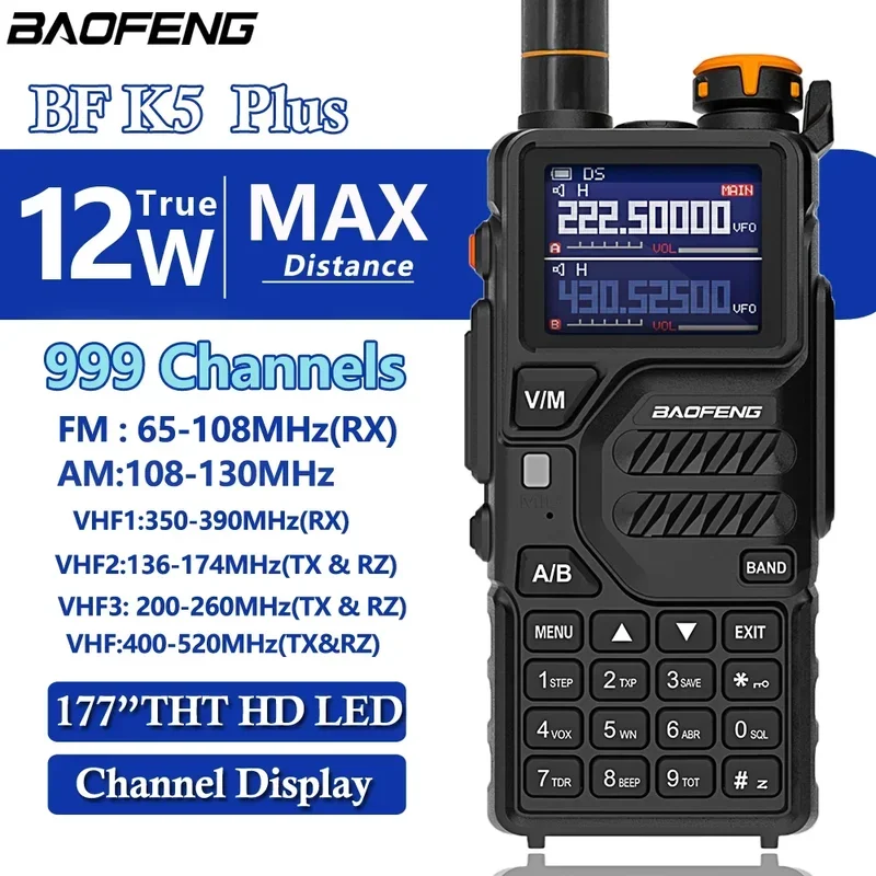 Baofeng UV K5PLUS walkie talkies 12W large capacity AM FM two-way radio full band LCD 999CH frequency copy NOAA noise reduction