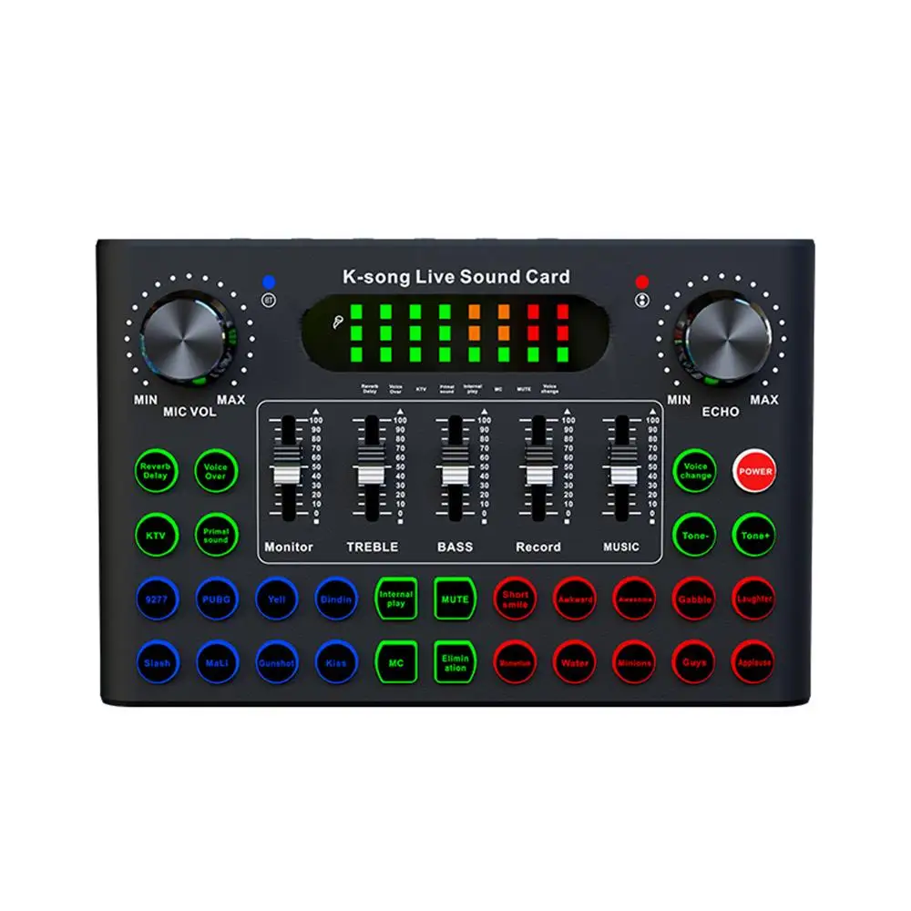 F007C English Version Professional Convenient Compact Desktop Sound Card Mixer DJ Effects For Recording Karaoke F007 Voice Card