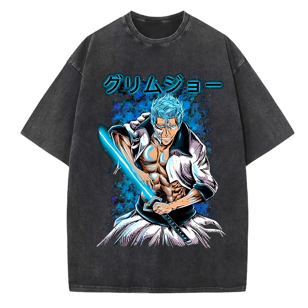 Camisetas de Anime Bleach Grimmjow Harajuku Vintage cuello redondo manga corta algodón hombre mujer camisetas