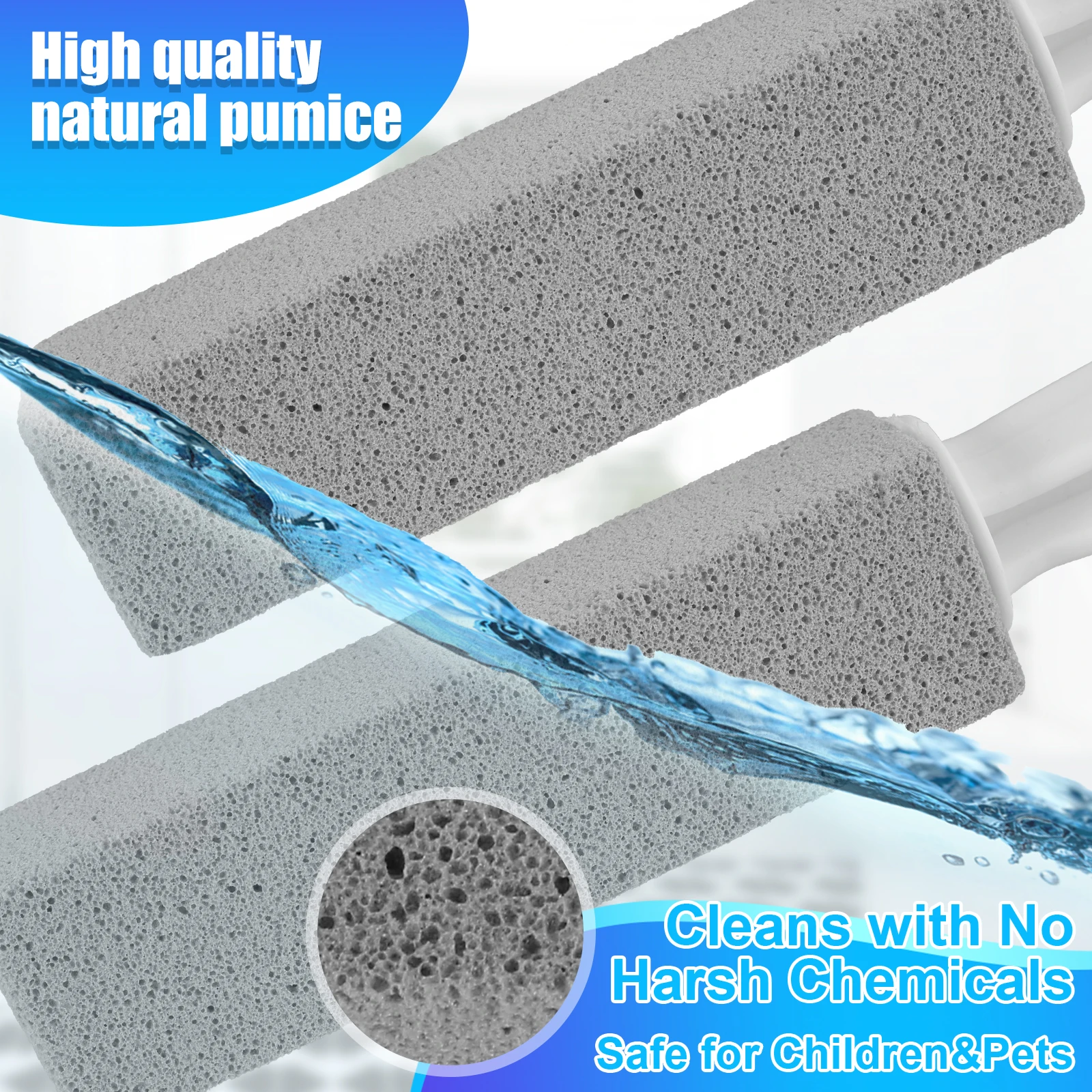 4Pcs Pumice Stone Toilet Cleaning Brush with Extra Long Handle Sink Bathtub Limescale Stain Remove for Bathroom WC Cleaning Tool