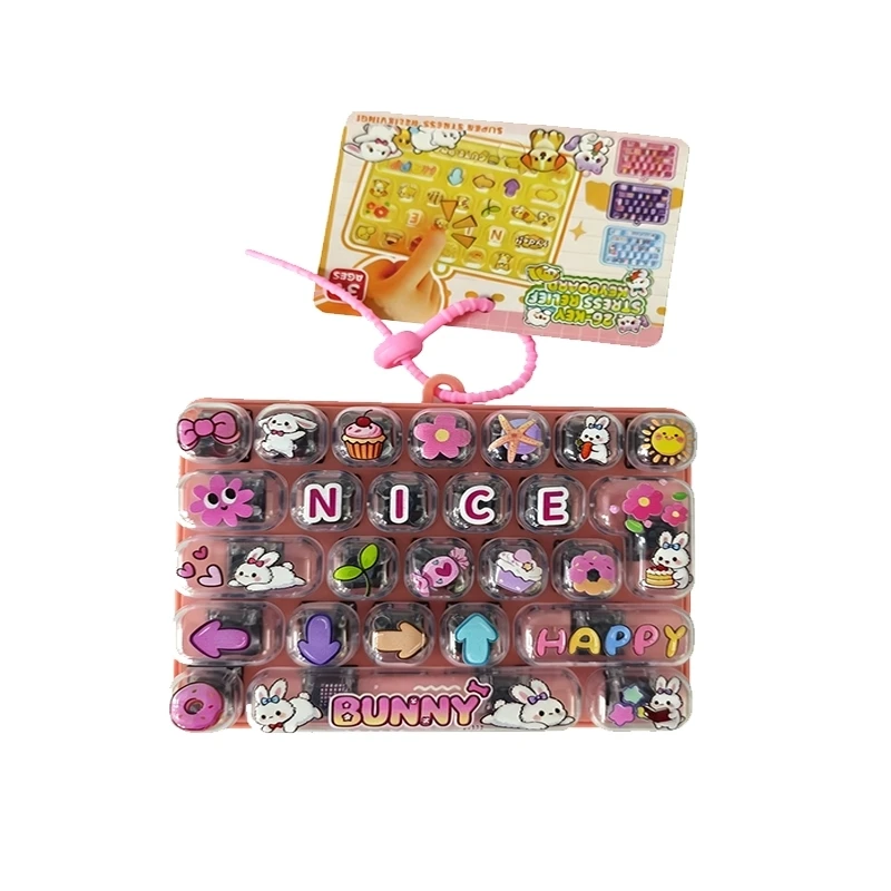 Candy Color Fidget Keycap Clicker Keychain Cute 26 Keys Stress Relief Keyboard Toy Bag Pendant Cartoon Fidget Key Ring view 6