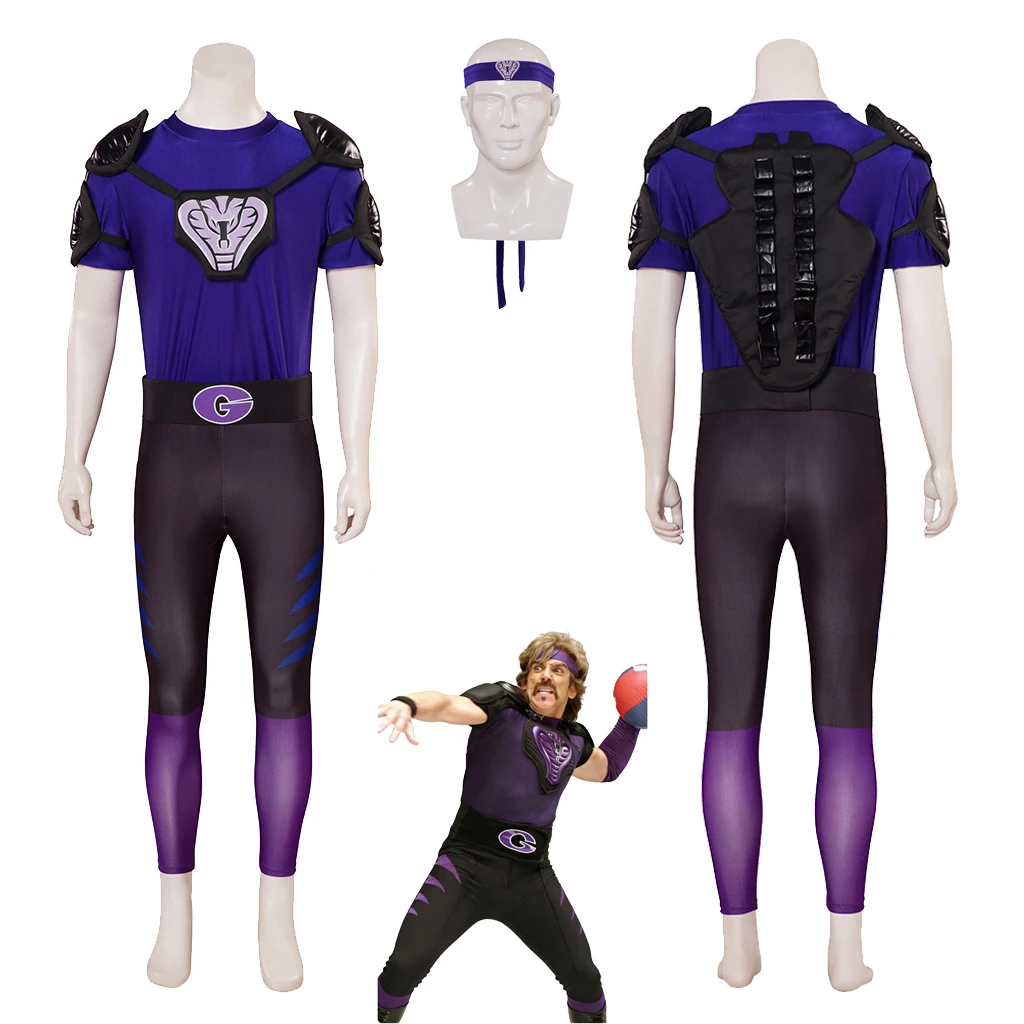 Men's Dodgeball White Goodman Crazy Purple Cobra Costume Outfts White Goodman Fancy Sportswear Halloween Party Uniform