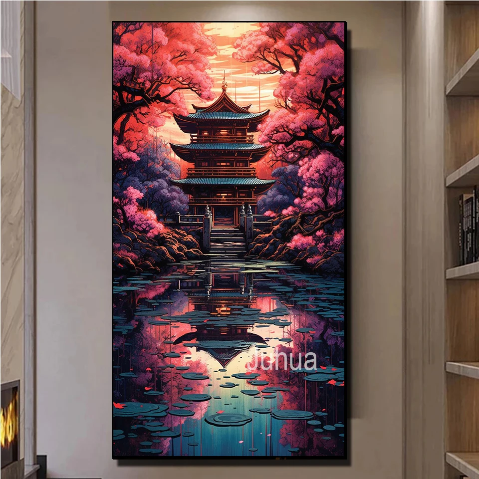 Japanese Sakura Temple Diamond Art 5D Full Drill Diamond Painting  Landscape Cross Stitch Embroidery Kit Mosaic Picture Decor