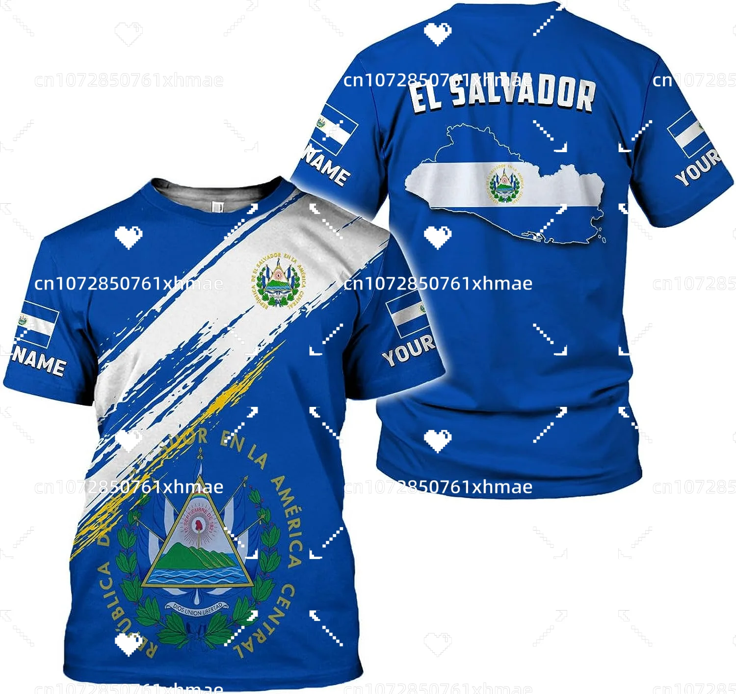 Custom Name El Salvador Flag Badge T-Shirt Men's Women's Casual Round Neck Oversized Short Sleeves Fashion Harajuku Street Tops