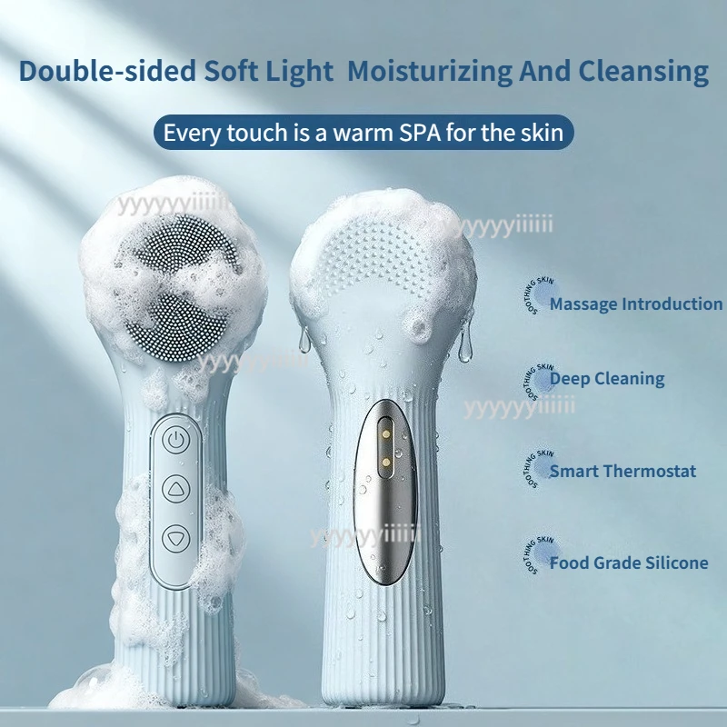Instrumento de limpieza facial de silicona con sensor de temperatura, cepillo de limpieza facial multifuncional a prueba de agua