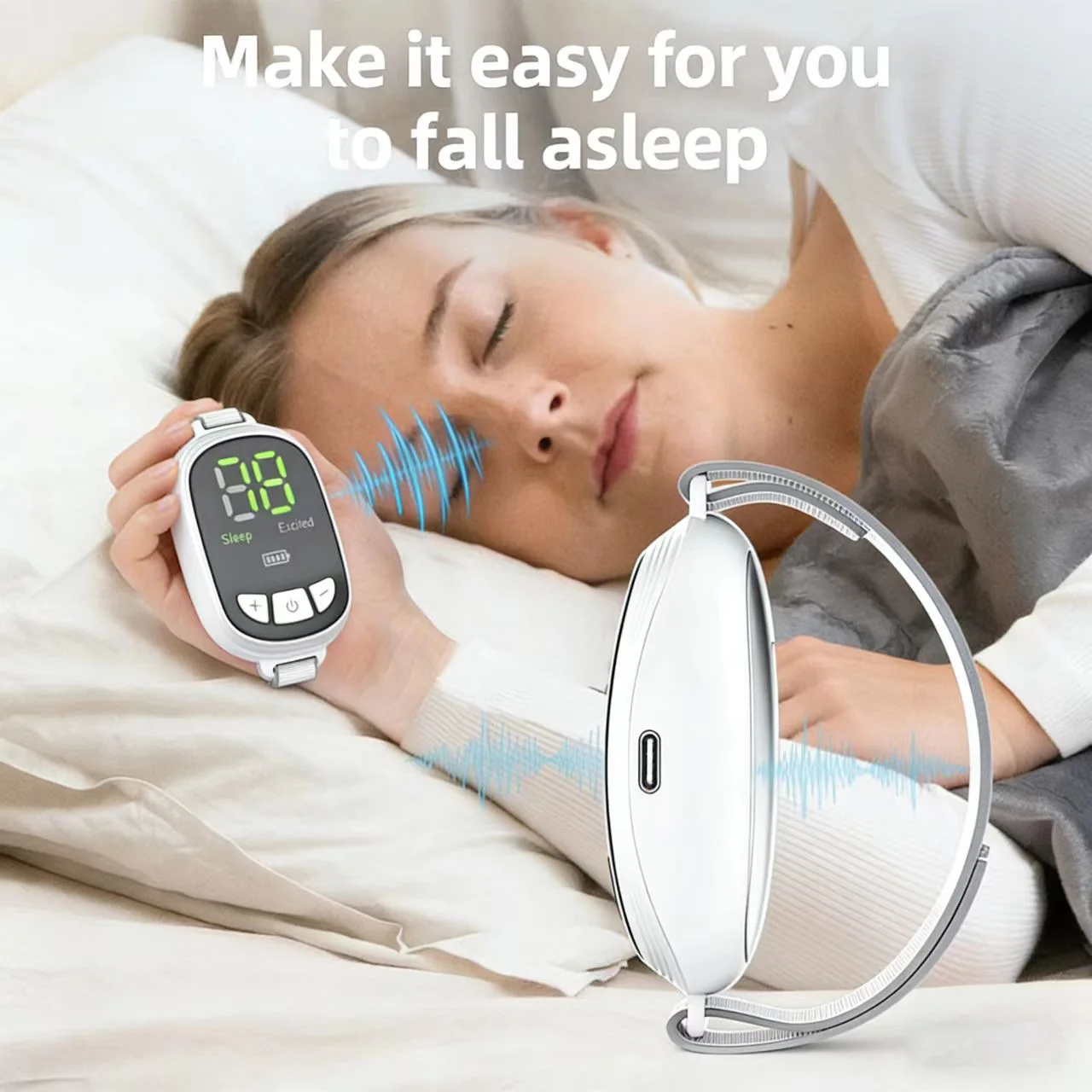 Microcurrent Smart Sleep Aid Device, Handheld Low Frequency Pulse Massager for Stress Relief, Anxiety and Insomnia Therapy