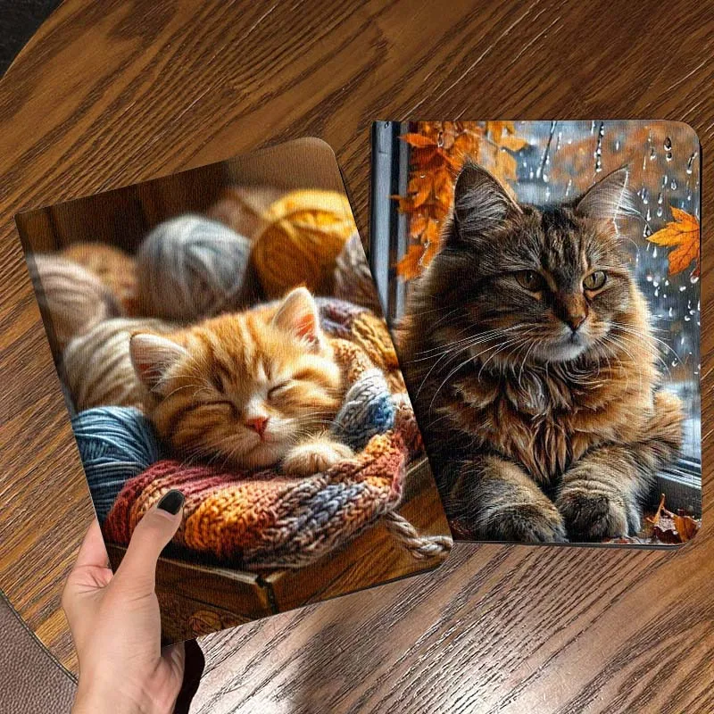 

Sleeping Kitten Yarn Basket Gift Tablet Case For Apple iPad Air Pro mini 1 2 3 4 5 6 7 8 9 11 M2 M3 M5 M4 5th 6th 7th 10th 11th