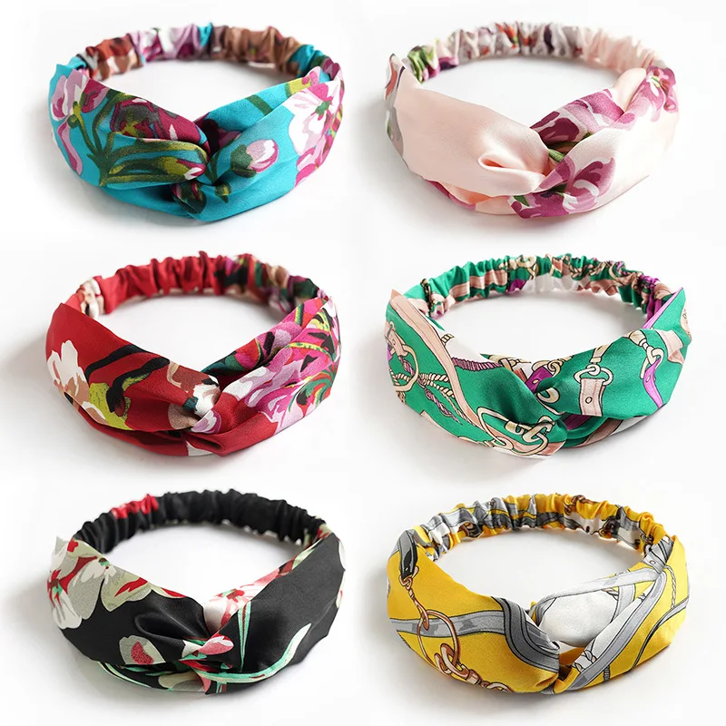 

Parent-child Bohemian Hair Bands for Women Print Headband Vintage Cross Turban Elastic HairBand Hair Accessories for Women