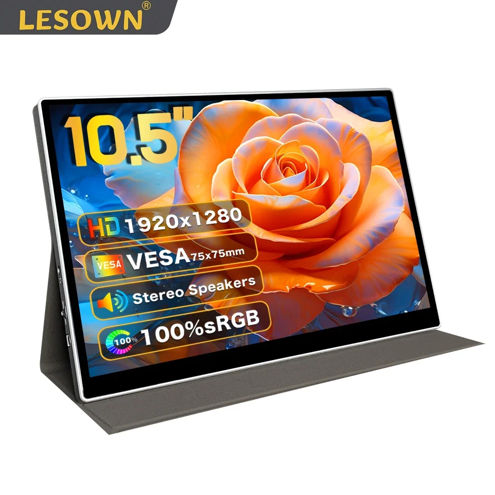 شاشة LESOWN 10.5 بوصة 100%sRGB USB-C 1920x1280 IPS HDMI متوافقة مع شاشة لمس 16:10 للكمبيوتر الشخصي شاشة ثانية لرسم الكمبيوتر