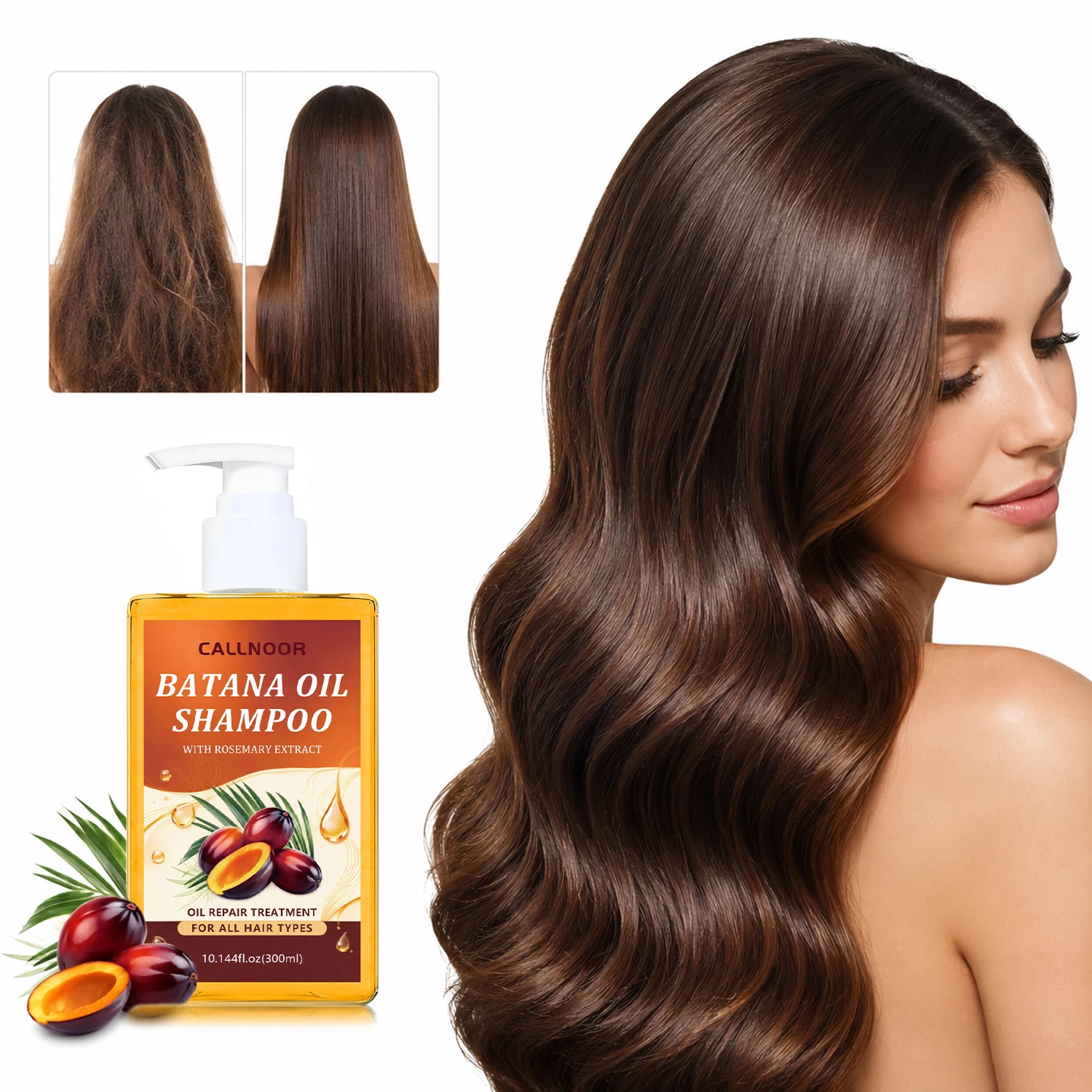 Batana Oil Shampoo With Rosemary Extract Repair Damaged Hair Nourish Scalp Improve Frizzy Split Ends Hair Care Shampoo
