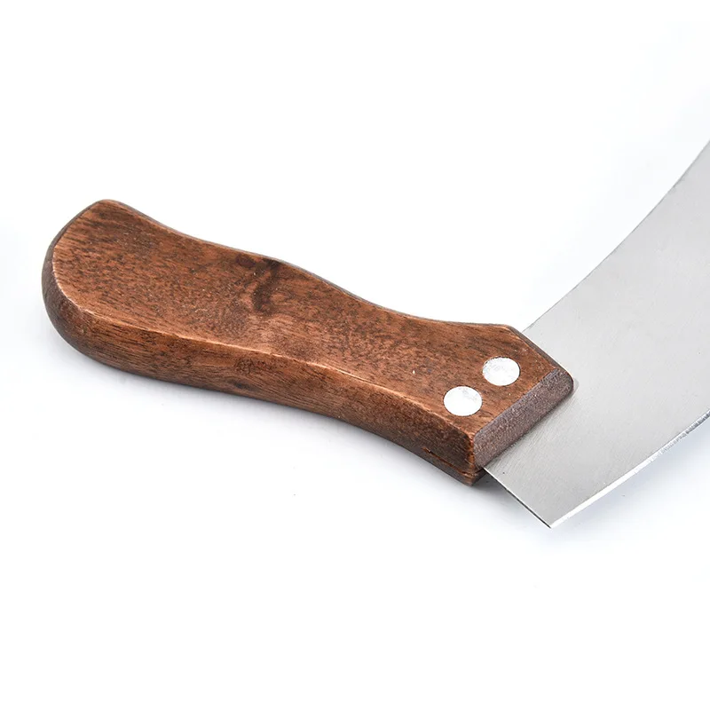 Cuchillo de Pizza con doble mango de madera, herramienta de cocina para hornear, acero inoxidable con raspador curvo, turrón