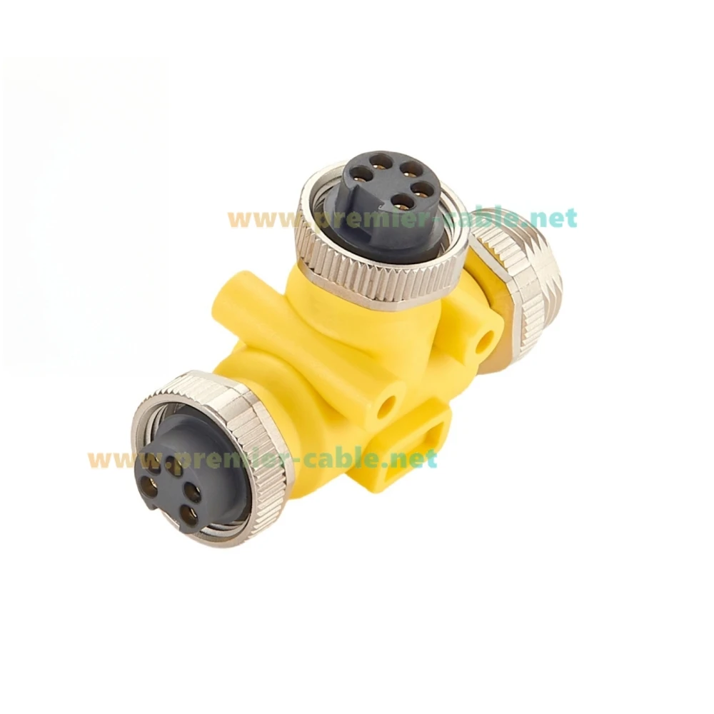 3 Way 7/8" 5 Pole Male to Female Tee Splitter IP67 Mini-Change Circular Connector Backbone Trunk Adapter for DeviceNet Canopen