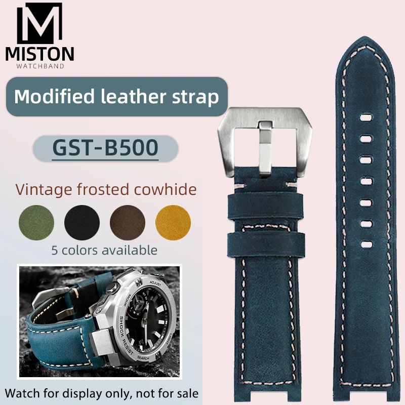 

Vintage Leather Watchband For Casio G-SHOCK Steel Heart GST-B500D/AD GST B500 Leather strap Retro Watch Strap Men Bracelet brown