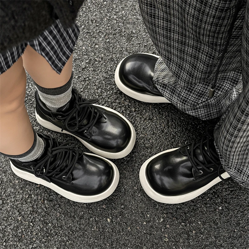Original Design Hight Quality Outdoor Leather Boots For Men Women Couple Height Increasing Shoes Black Hombre Casual #Q20230575