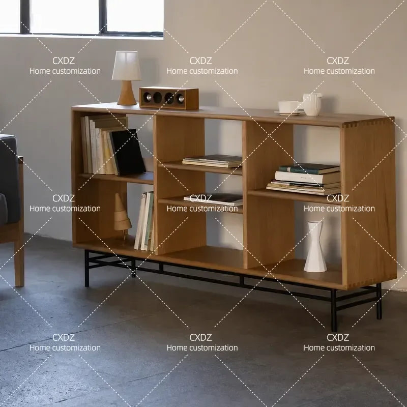 Simple solid wood hollow display rack partition bantam bookcase living room falling bookcase locker walnut display cabinet