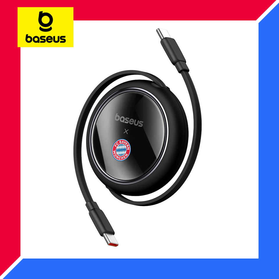 Baseus x FC Bayern Munich Retractable 100W USB C Cable For iPhone 15 16 Xiaomi Samsung Fast Charger Cable For MacBook iPad