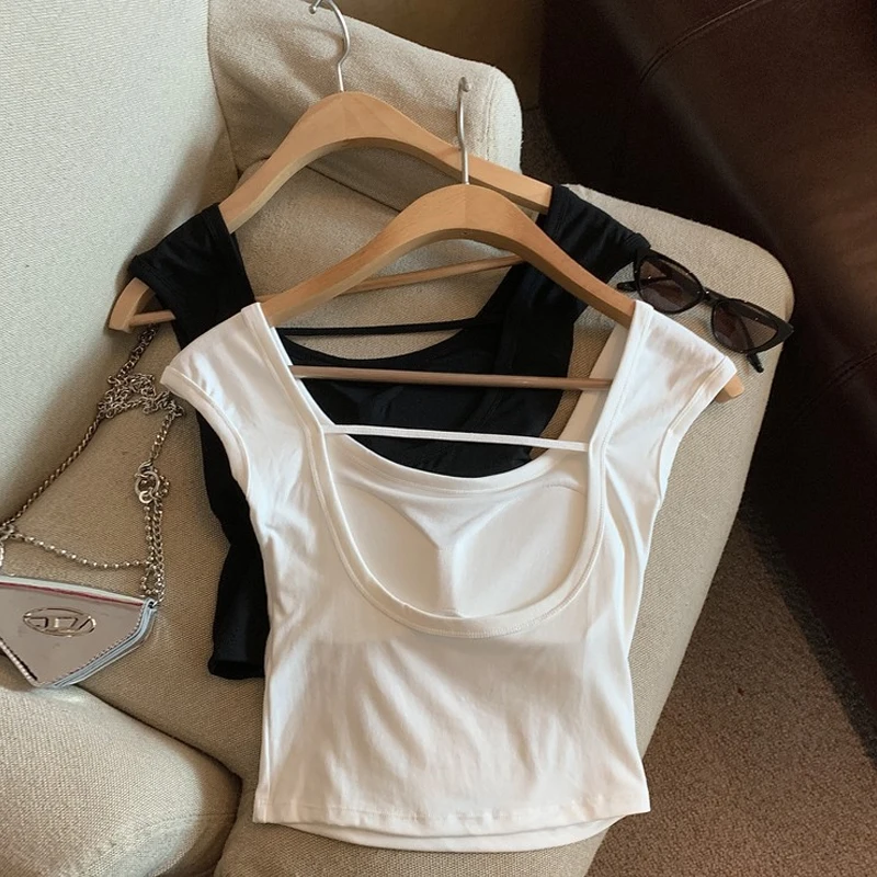 

American Sle Women's Vest with Chest Pad Slim Fit Bal Svel ort Length Sexy Hollow out Inner Wear Cotton Material