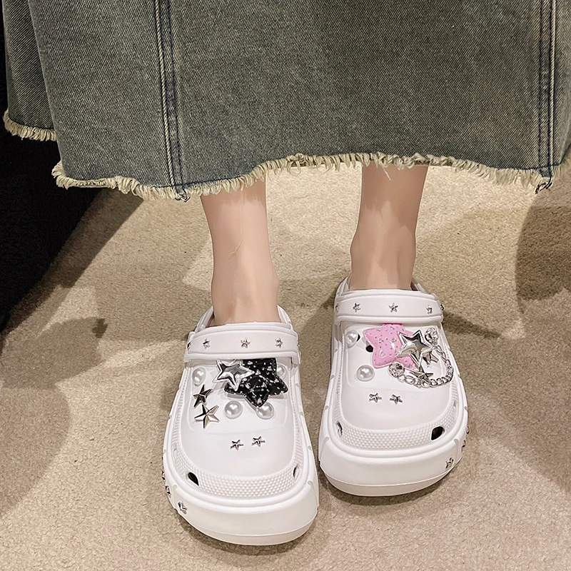 Women Summer Slippers EVA Punk Platform Sandals Clogs Rhinestone Charms Decoration Beach Slides Flip Flop Casual Shoes Female