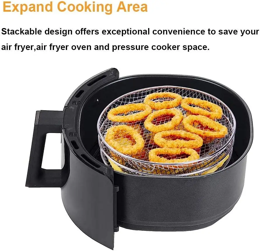 8 inch Air Fryer Racks, Air Fryer Universal Accessories, Baking Rack,Round Stackable Grill, Fit All Airfryer 4.2Qt - 5.8Qt