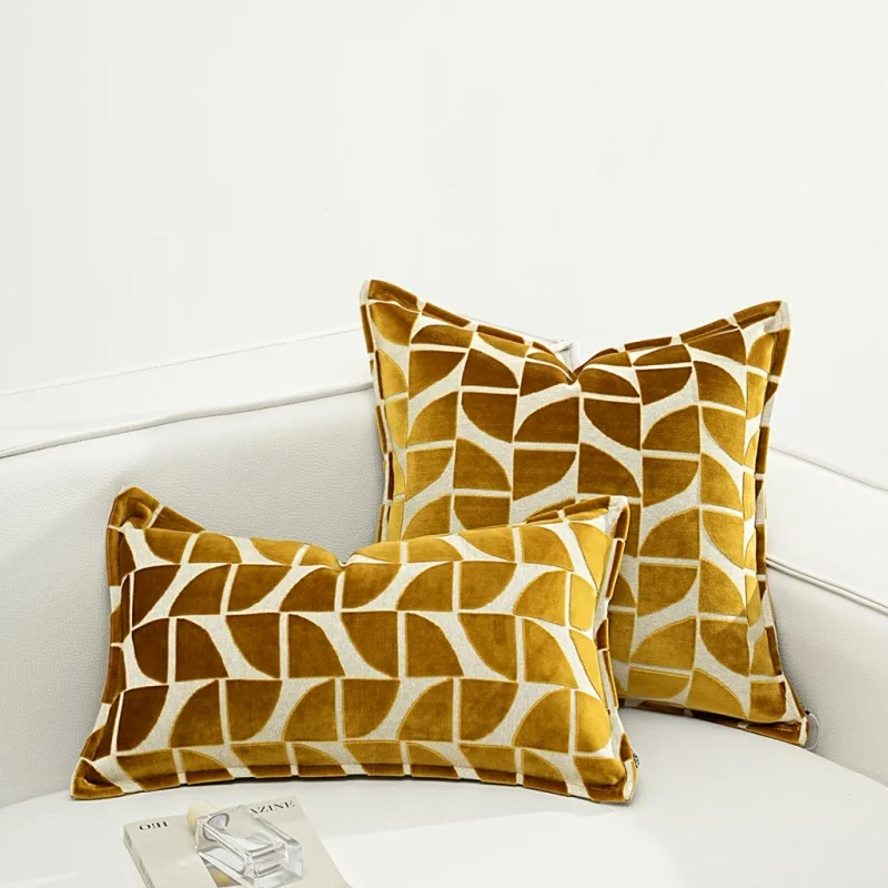Luxury Gold Leaf Jacquard Pillows Brown Green Color Cushion Case Modern Decorative Pillow Cover For Sofa Chair Home Decorations