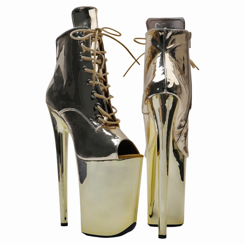 Leecabe  23CM/9inches  Shiny PU  upper Sexy boots Open toe  High Heels Platform  stripper heel ankle Pole Dance shoes