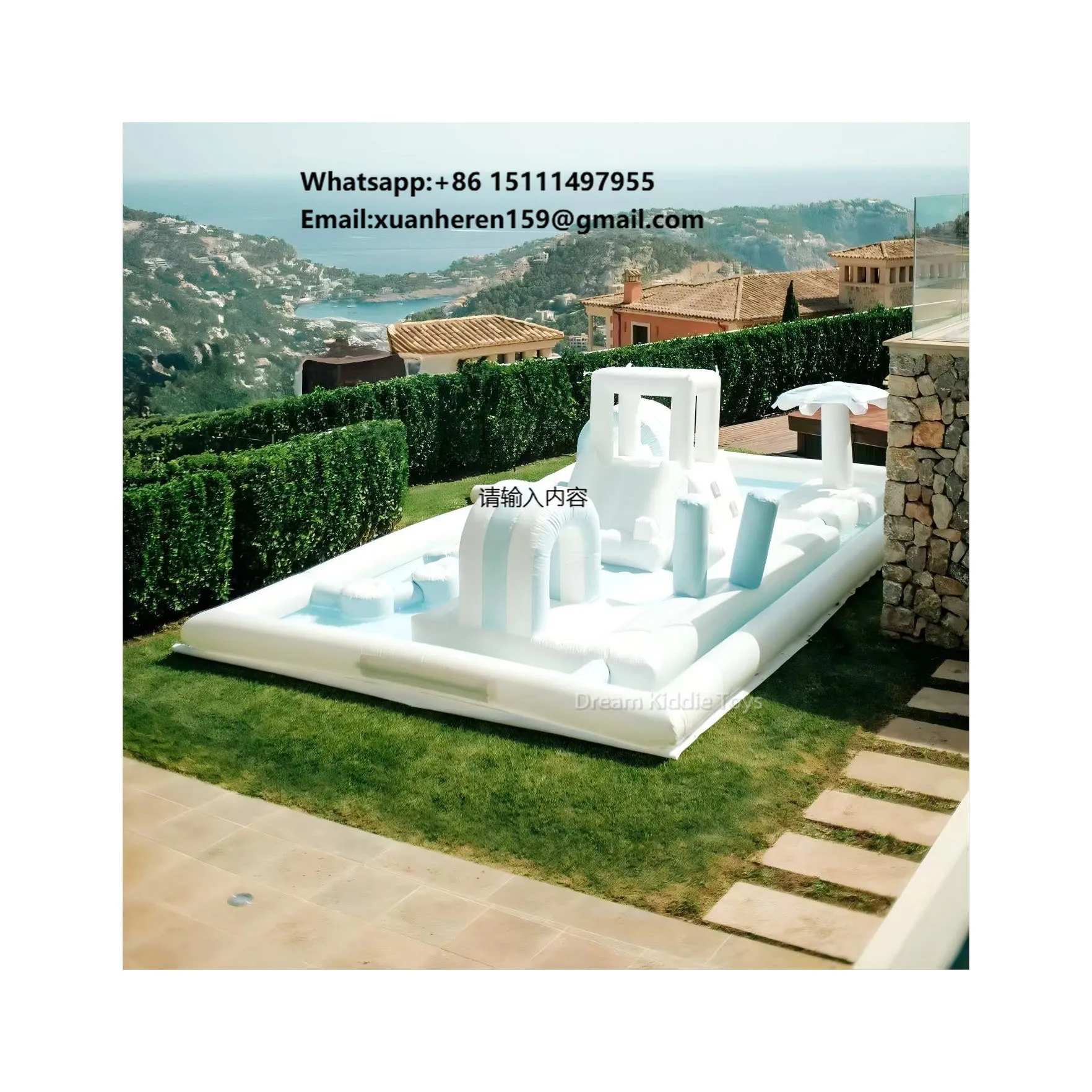 

New Arrival White Splash Pad Pastel Water Park Slide Combo Inflatable Obstacle Course Splash Pad Kids Playground With Blower