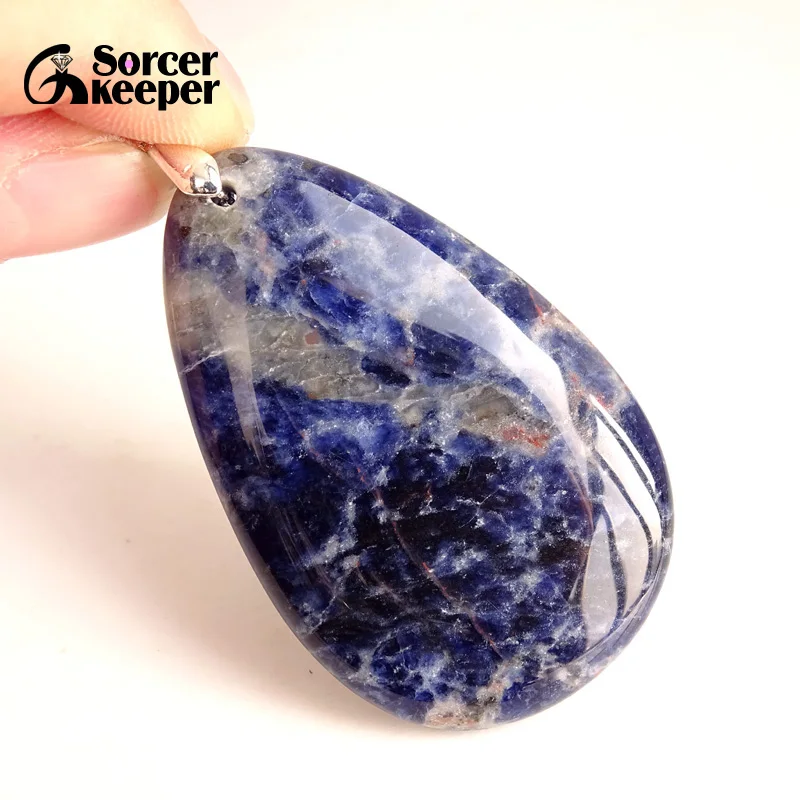 Natural Healing Gemstone Pendant Sodalite Crystal Water Drop Pendant Blue-vein Stone Quartz Polished Necklace Jewelry Gift BA688