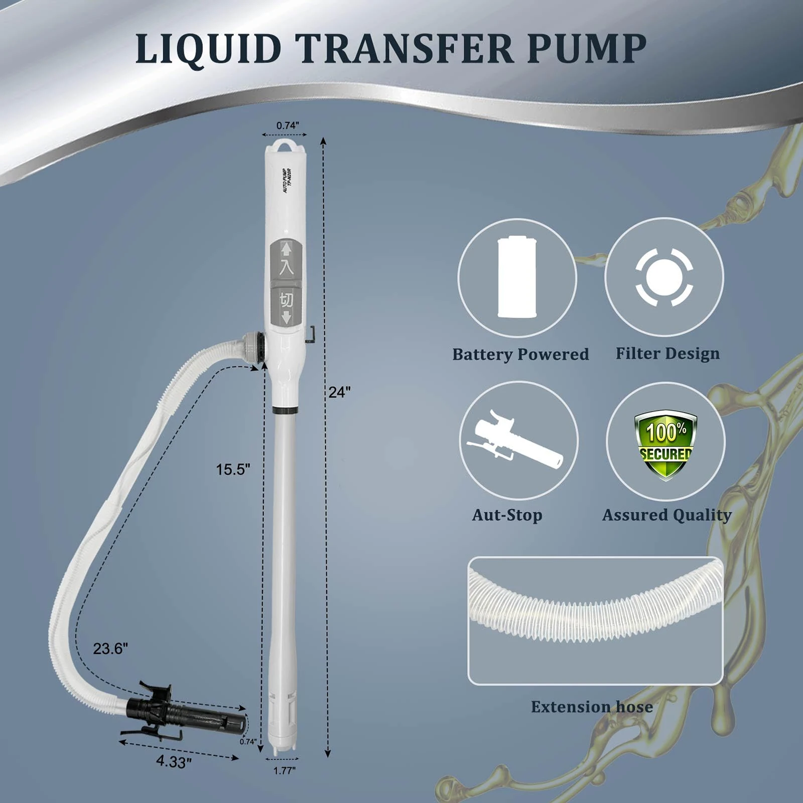 Liquid Transfer Pump 2.4 Gallon/min Portable Gasoline Transfer Pump Battery Powered Auto-Stop Sensor to Prevent Overflow Car Acc