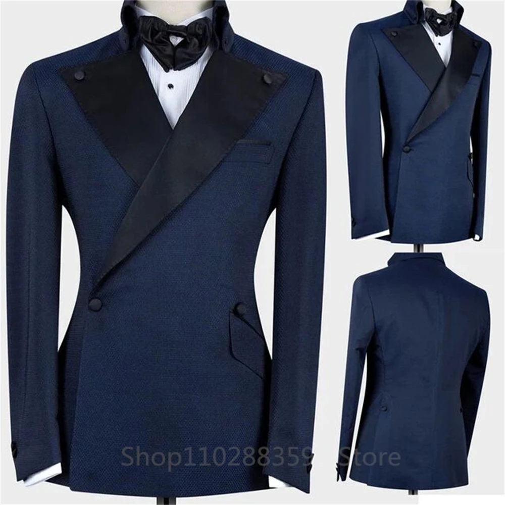 2024 Business Casual Men\'s Suits Groom Prom Party Tuxedos Custom Double Breasted Blazer Jacket Pants 1 Piece Wedding Costume