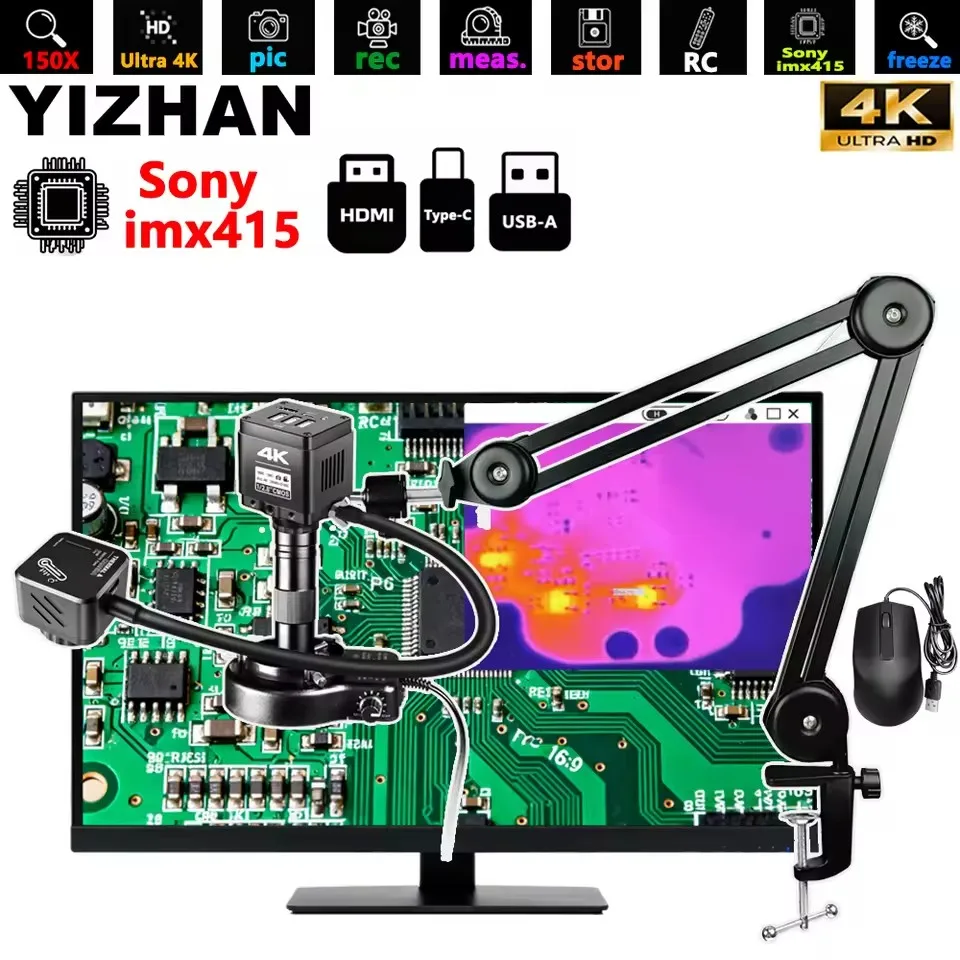 Factory 4K Digital Electronic Microscope 256*192 Thermal Imaging Camera 1/2.8" S-o-n-y Imx415 150X Lens Reinforced Bracket