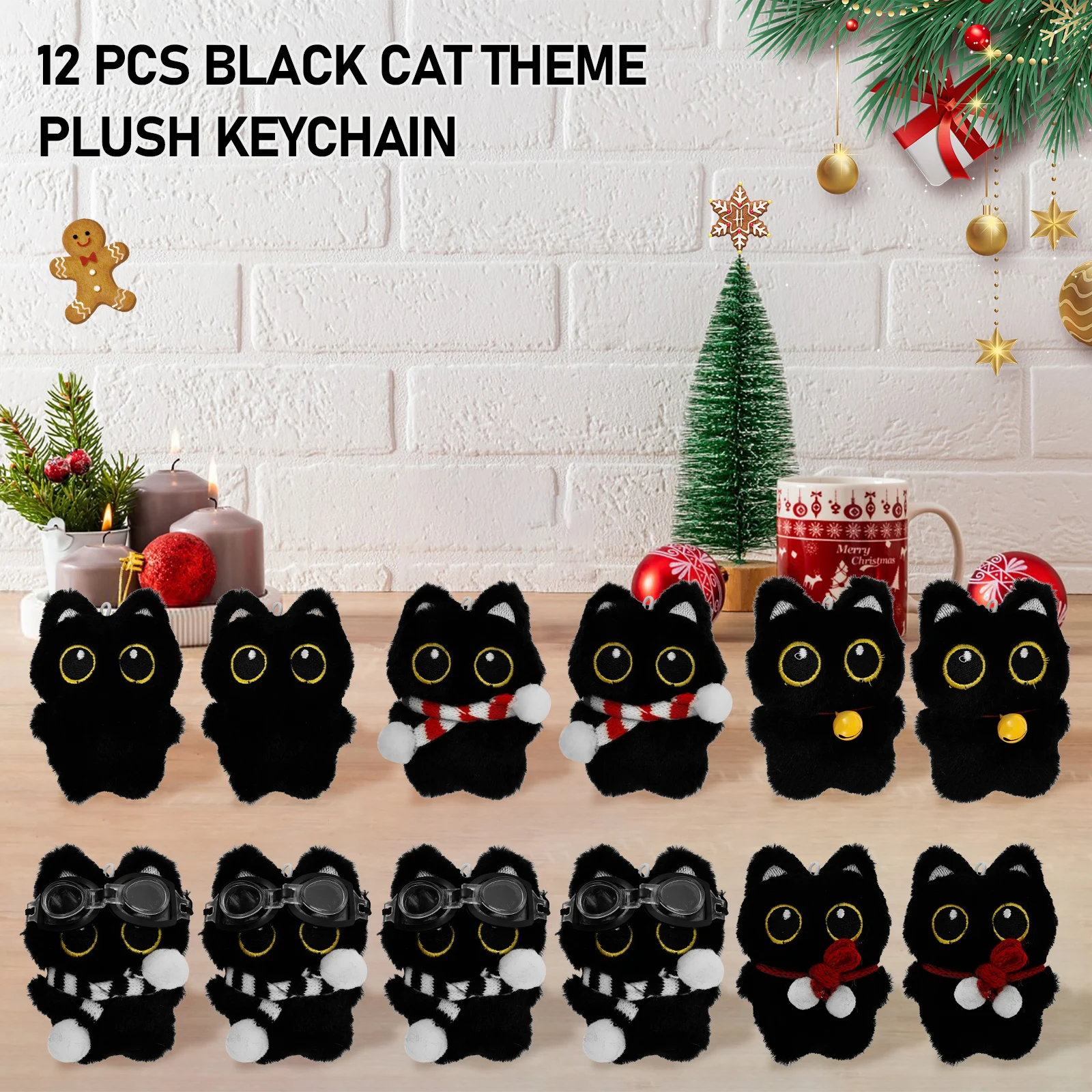 12/1pc Plush Doll Pendant Cute Cat Plush Keychain Doll Charm for Handbags Backpacks Wallets Decorative Children Birthday Gifts