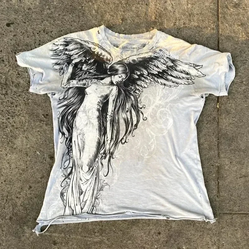 ぱ*〇様 Affliction グラフィック カットソー Y2K Mens affliction Graphic T-Shirt Y2K Large Grunge Wings New