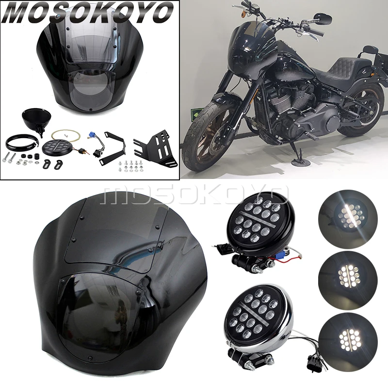 

5.75inch Round Head Lights LED Headlight Motorcycle Windshield Fairing Cowl Kit For Harley Softail Low Rider S FXLRS 2020-2022