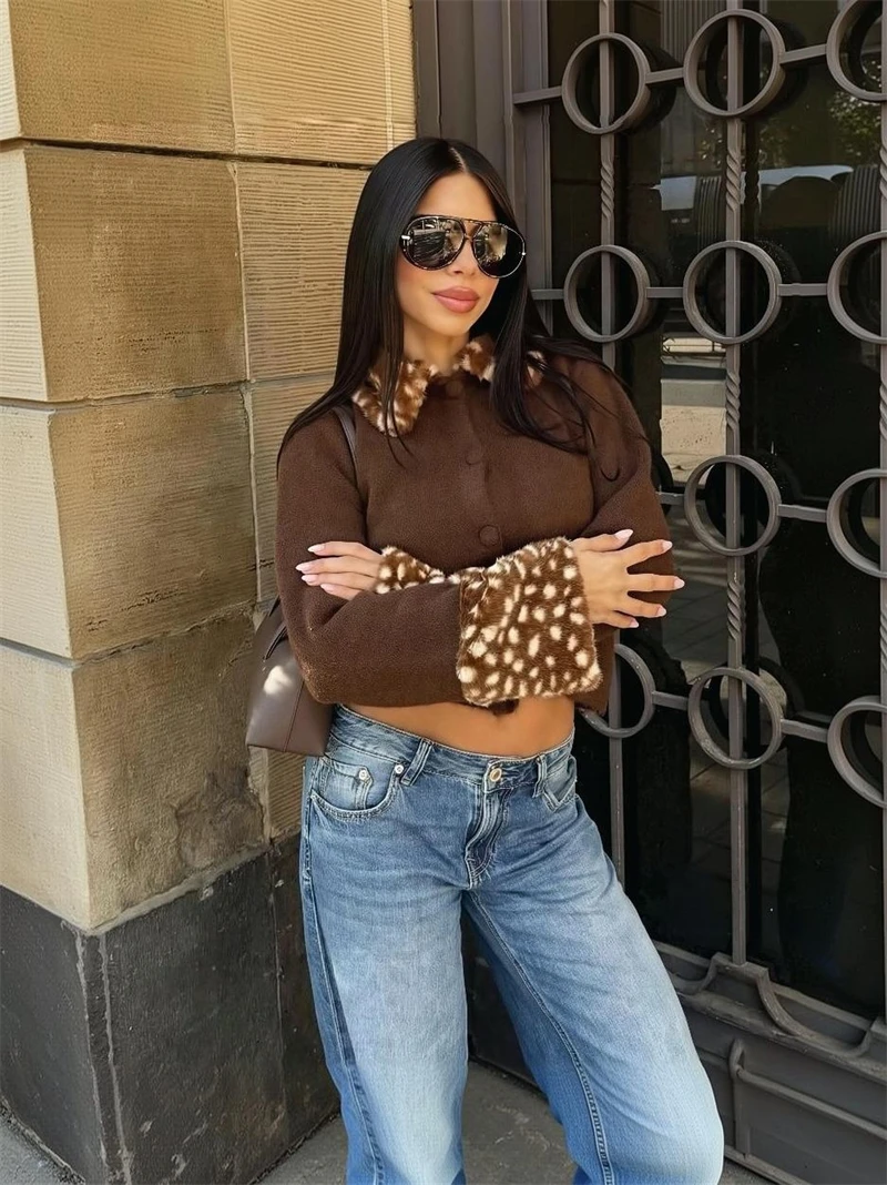 Guobioziy Women's Slim Fit Faux Fur Knit Jacket 2026 Fall/Winter New Euro-American Casual Fashion Trend Biker High Street Style