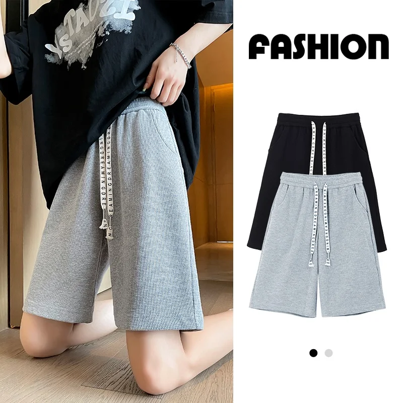 Women's Shorts High Waisted Loose Wide Leg Short Pants Women Clothing Traf Y2K Booty Shorts Waffle Fabric Korean Fashion CICHENG