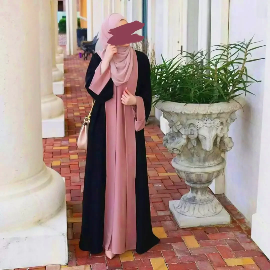 تقسم وهمية 2 قطعة أنيق عباية إسلامية سترة فستان الشرق الأوسط موضة عالية الخصر طويل فضفاض فستان ماكسي رداء