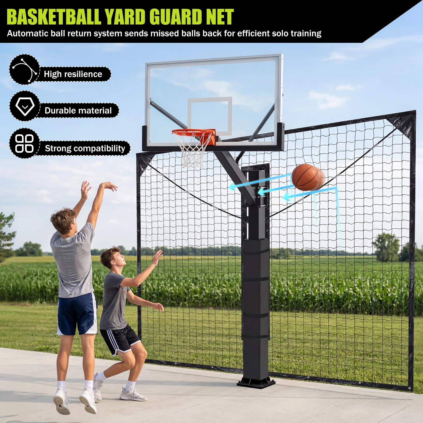 

Heavy Duty Basketball Return Net for Square Poles 12FT X 10FT Basketball Hoop Return Accessories UV-Resistant Training Equipment