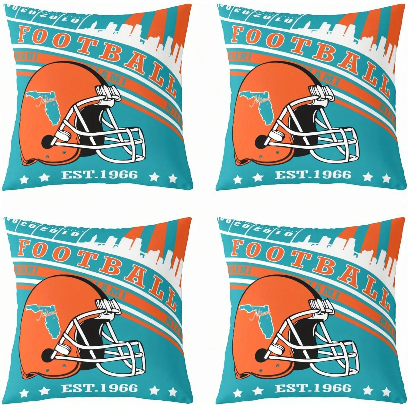 Sports Football Throw Pillow Cover Set 4 Pc Decorative Cushion Case Blue Orange American College Stadium Fan Decor 40x40cm