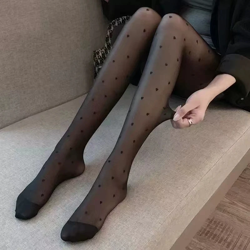 1Piece Women\'S Sexy Vertical Strip Slim Black Silk Hollowed-Out Lace Retro Pantyhose