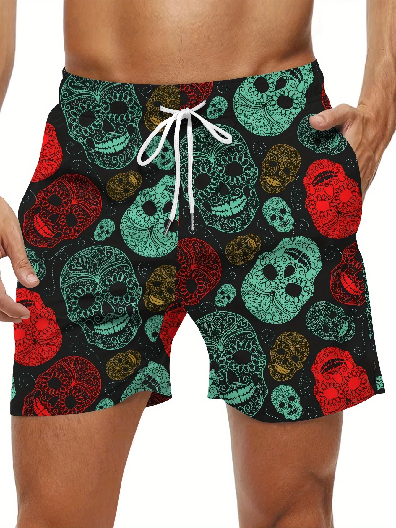 

Летние пляжные шорты с рисунком черепа, быстросохнущие, дышащие, для серфинга, скейтбординга, отдыха на море, предпочтительные, большой размер 2xs-6xl