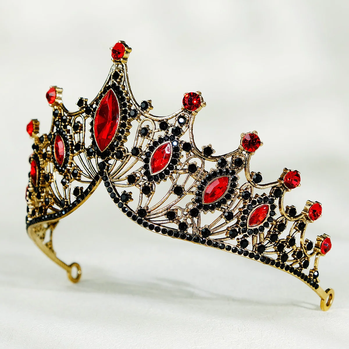 Halloween Vintage Prinzessin Königin Dunkle Krone Kopfbedeckung Kristall Tiara Für Frauen Rote Krone Haar Kleid Zubehör Schmuck – Detail 25