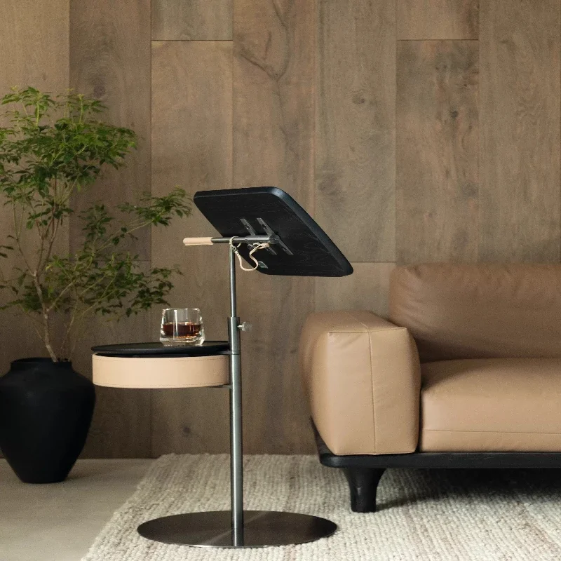 

Multifunctional side table living room sofa stainless steel solid wood liftable small coffee table