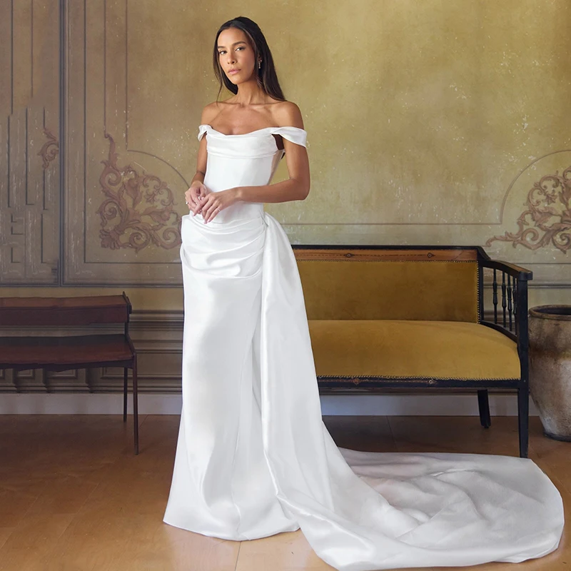 

Eightree 2026 Mermaid Wedding Dresses White Off The Shoulder Bridal Dress With Detachable Train Wedding Prom Gowns Customized