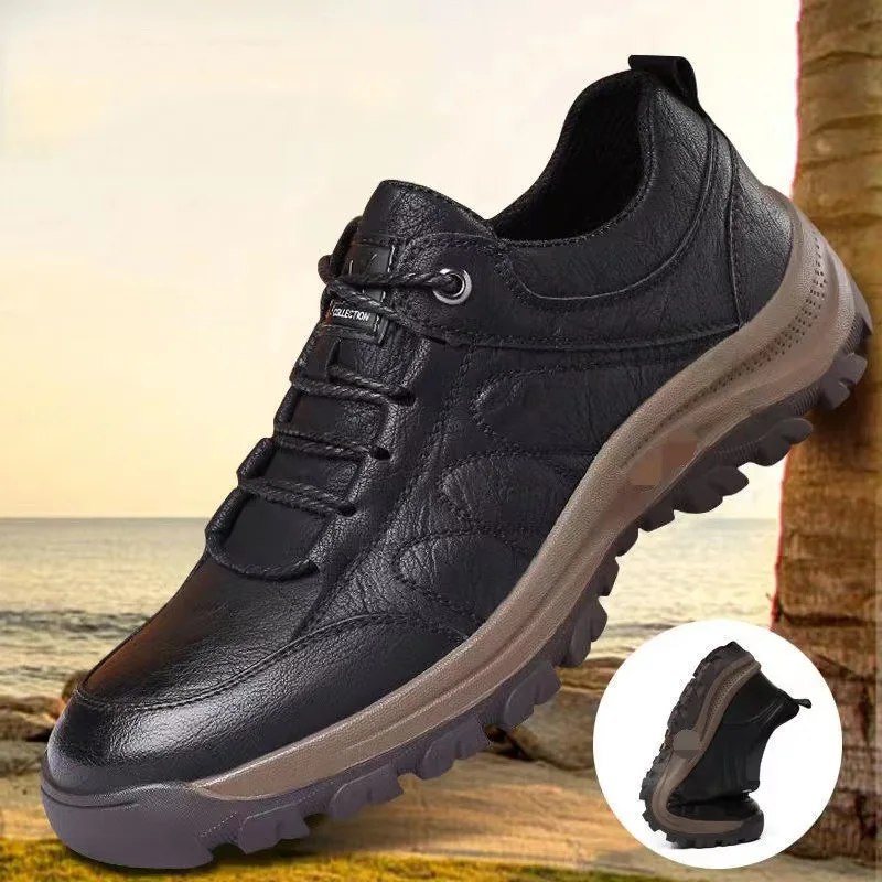 

Men's Sneakers Lace-up Leather Casual Shoes Outdoor Running Shoes Men Non Slip Low Top Walking Hiking Shoes Men Tênis Masculino