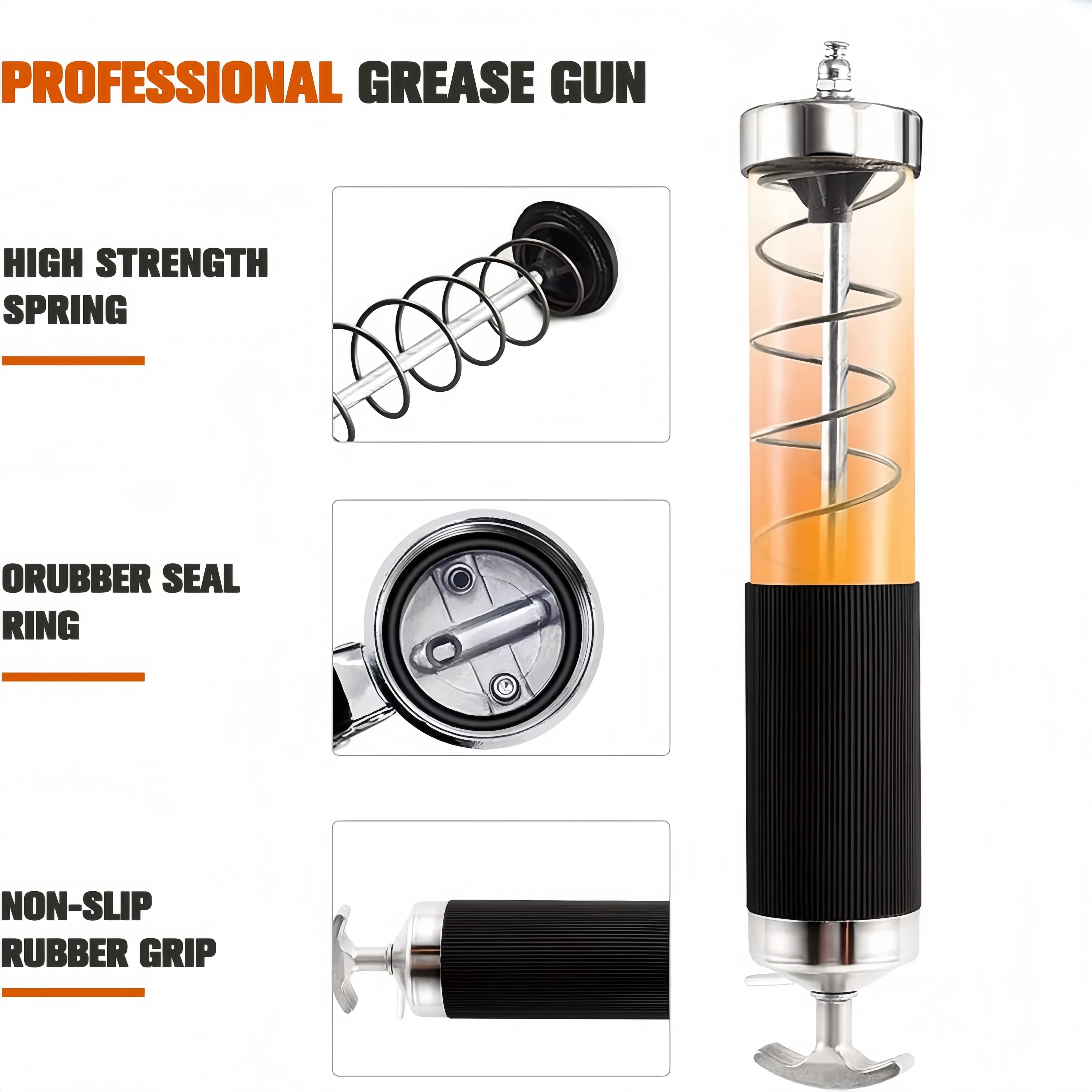 Grease Gun 7000 PSI Pistol Grip 14oz Load 18Inch Spring Flex Hose 2Grease Couplers 2Extension Rigid Pipes and 1Sharp Type Nozzle