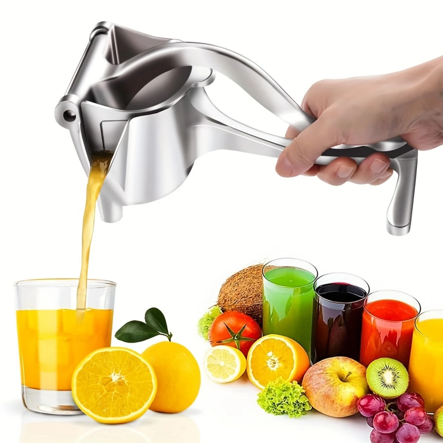 Heavy-Duty Stainless Steel Citrus Juicer - Manual Hand Press For Fresh Lemon & Orange Juice