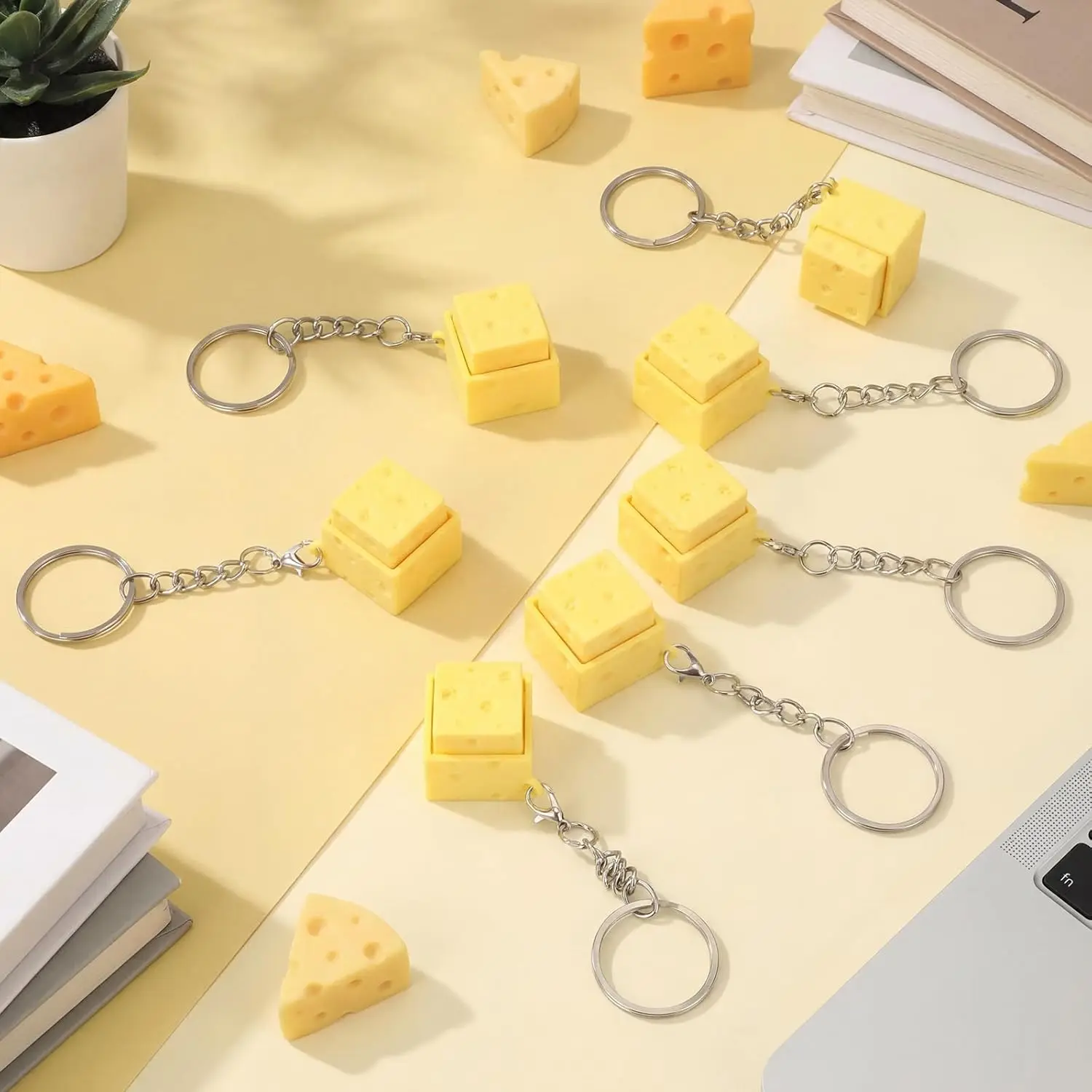 1/2/3Pcs Cheese KeyChain Keyboard Stress Relief Fidget Button Cheese Keycap Fidget Clicker Keyboard Pendant Finger Party Gifts