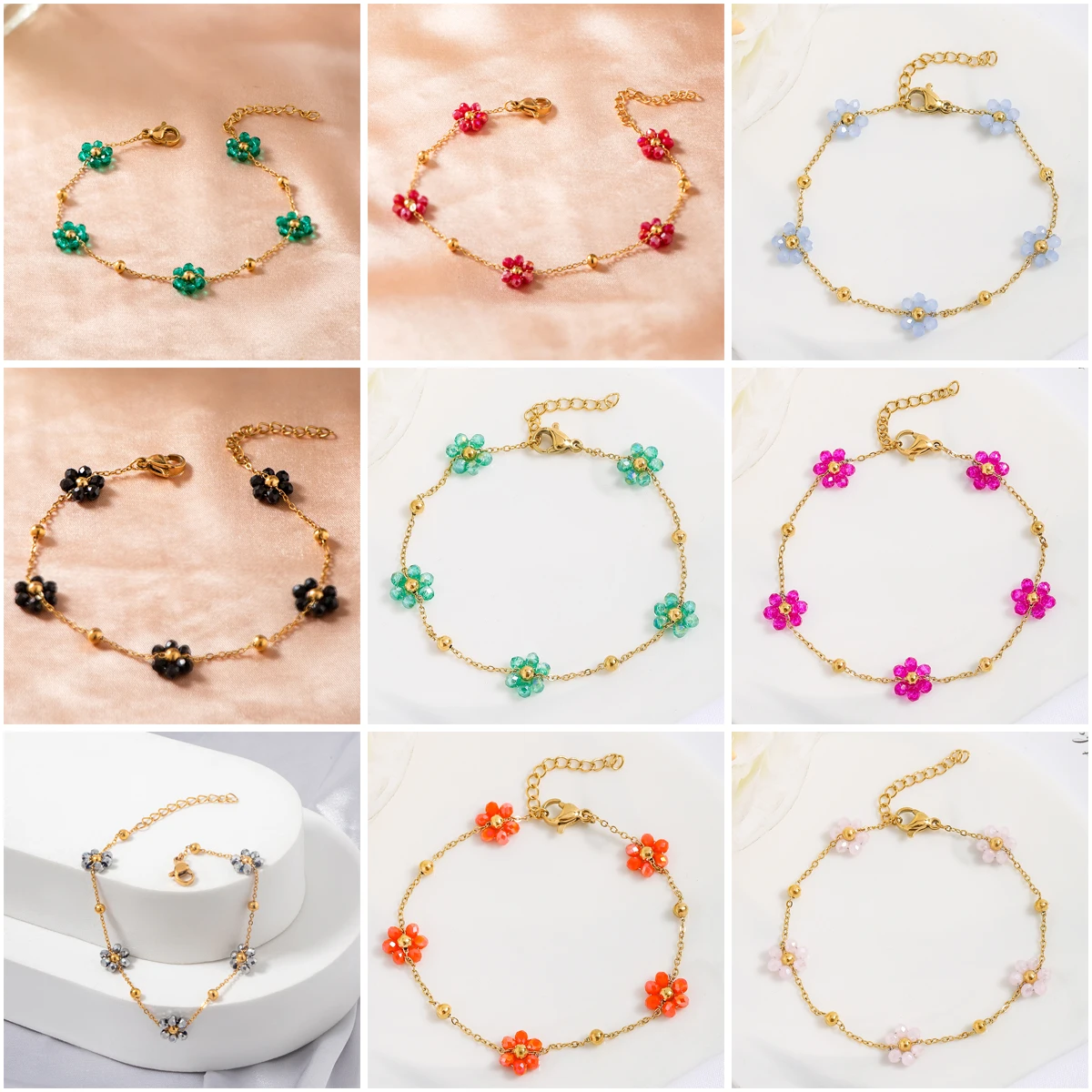 Stainless Steel Bracelet For Women Colorful Flower Beaded Bracelet image 3