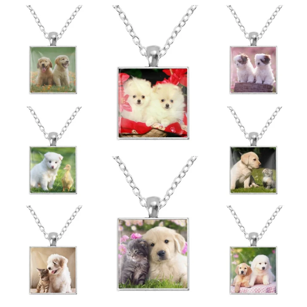 Collier mignon pour chien, amour, Photo d'animal de compagnie, collier pour chien, forme carrée, Cabochon en verre, pendentif, cadeaux, bijoux à breloques ﻿