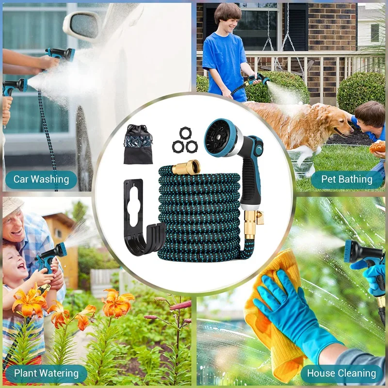 Expandable Garden Hose, Flexible Water Hose With 10-Pattern Spray Nozzle, Leak-Proof Retractable Heavy Duty